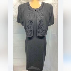 Marianna Navy Short Sleeve Cocktail Party Dress W/ Beaded Faux Jacket Size 12